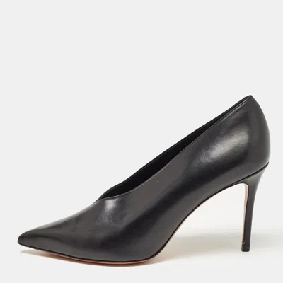 Pre-owned Celine Black Leather V Neck Pumps Size 37.5