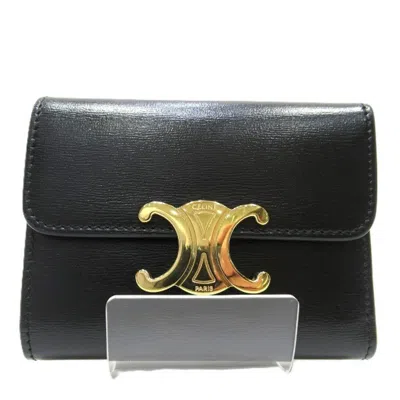 Pre-owned Celine Black Leather Wallet (tri-fold) ()