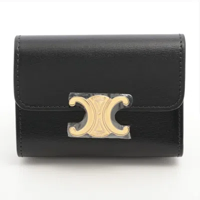 Pre-owned Celine Black Leather Wallet (tri-fold) ()