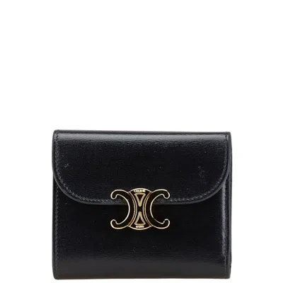 Pre-owned Celine Black Leather Wallet (tri-fold) ()