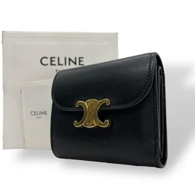 Pre-owned Celine Black Leather Wallet (tri-fold) ()