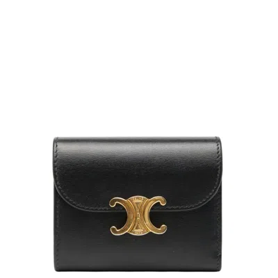 Pre-owned Celine Black Leather Wallet (tri-fold) ()