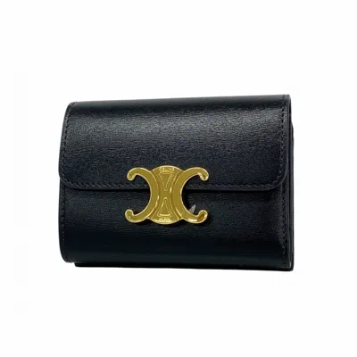 Pre-owned Celine Black Leather Wallet (tri-fold) ()