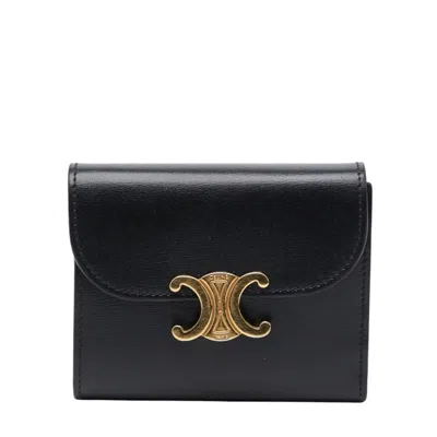 Pre-owned Celine Black Leather Wallet (tri-fold) ()