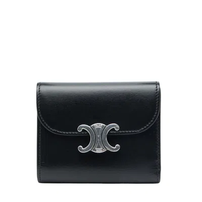 Pre-owned Celine Black Leather Wallet (tri-fold) ()
