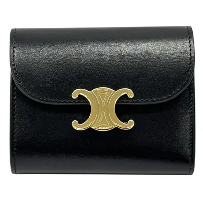 Pre-owned Celine Black Leather Wallet (tri-fold) ()
