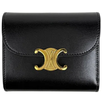Pre-owned Celine Black Leather Wallet (tri-fold) ()