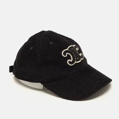 Pre-owned Celine Black Logo Applique Corduroy Triomphe Baseball Cap M