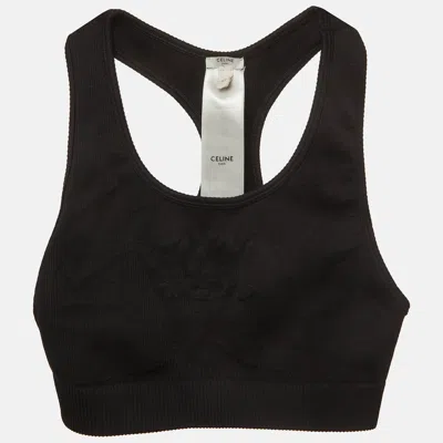 Pre-owned Celine Black Logo Jacquard Jersey Knit Triomphe Bra Xs