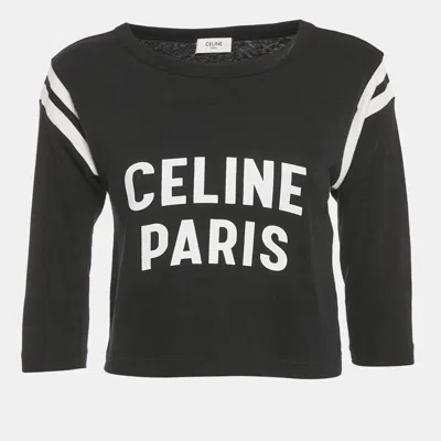 Pre-owned Celine Black Logo Print Cotton Boxy Crop Top S