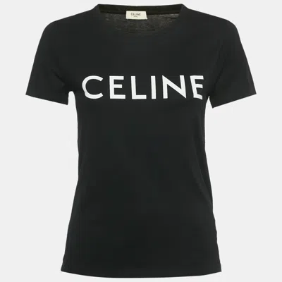 Pre-owned Celine Black Logo Print Cotton Crewneck T-shirt S
