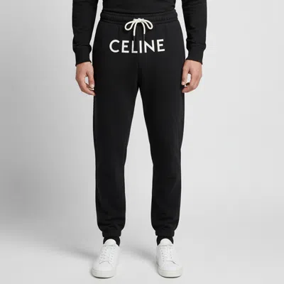 Pre-owned Celine Black Logo Print Cotton Knit Track Pants M