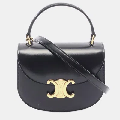 Pre-owned Celine Black Mini Shiny Calfskin Besace Clea Satchel