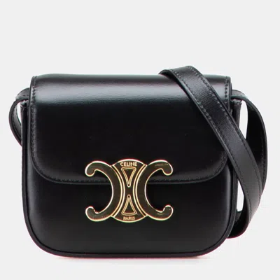 Pre-owned Celine Black Mini Shiny Calfskin Triomphe Crossbody Bag