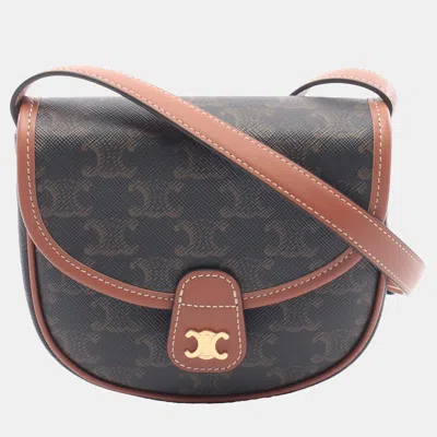 Pre-owned Celine Black Mini Triomphe Coated Canvas Besace Crossbody