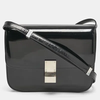 Pre-owned Celine Black Patent Leather Medium Classic Box Shoulder Bag