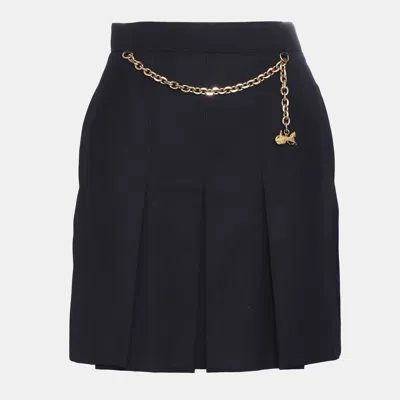 Pre-owned Celine Black Pleated Skirt With Gold Chain Belt Fr 36