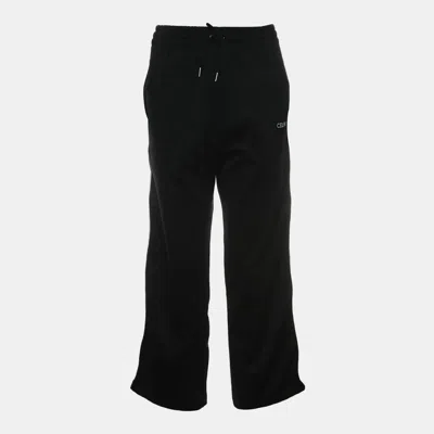 Pre-owned Celine Black Polyester Stripe Long Sweatpants