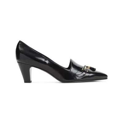 Celine Queen Tassel Leather Pumps Gold Detail In Black