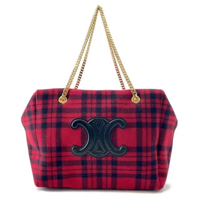 Pre-owned Celine Black Red Color Wool Leather Tote Bag () In Multi