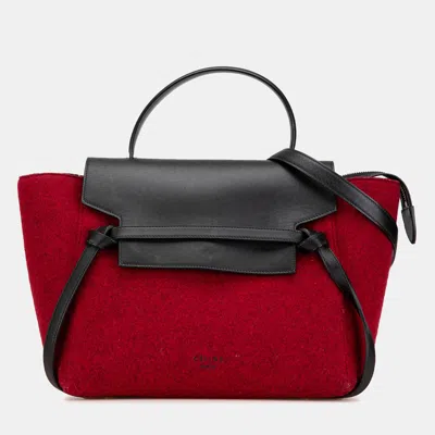 Pre-owned Celine Black Red Mini Felt And Calfskin Belt Satchel