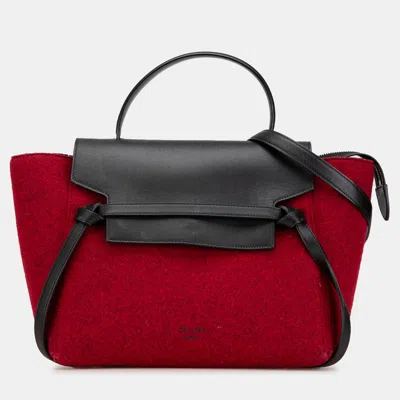 Pre-owned Celine Black Red Mini Felt And Calfskin Belt Satchel
