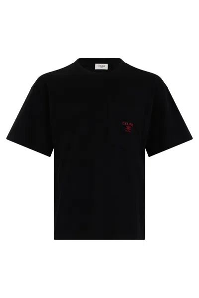Celine Men Cotton T-shirt With Contrasting Logo On The Front In Black