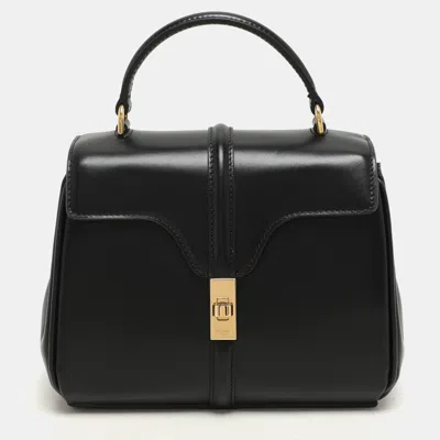 Pre-owned Celine Black Satinated Leather Mini 16 Top Handle Bag