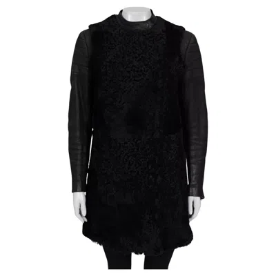 Pre-owned Celine Black Shearling Leather Sleeves Coat Sz.it40/s