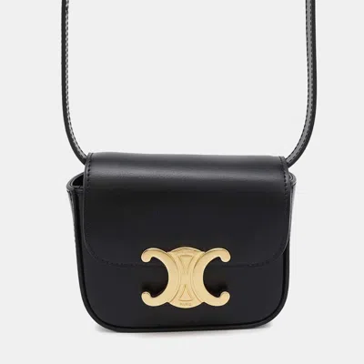 Pre-owned Celine Black Shiny Calf Leather Mini Triomphe Claude Shoulder Bag