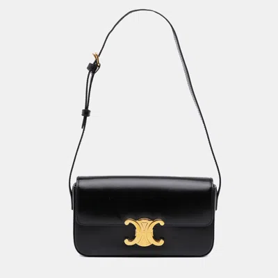 Pre-owned Celine Black Shiny Calfskin Claude Shoulder Bag
