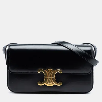 Pre-owned Celine Black Shiny Calfskin Claude Shoulder Bag