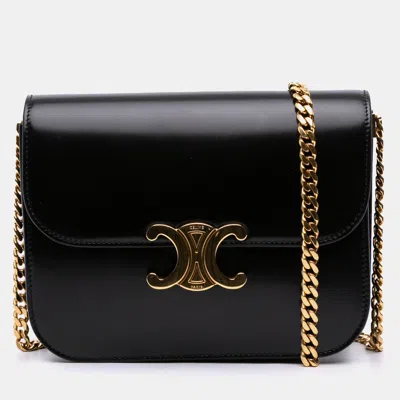 Pre-owned Celine Black Shiny Calfskin College Triomphe