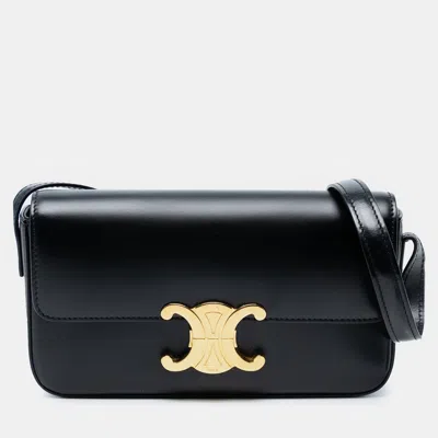 Pre-owned Celine Black Shiny Calfskin Triomphe Claude Shoulder Bag