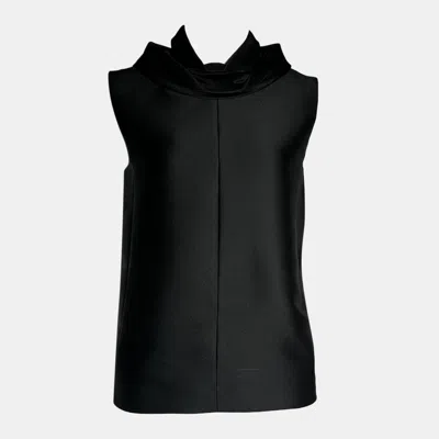 Pre-owned Celine Black Sleeveless Top With Ruffles Collar