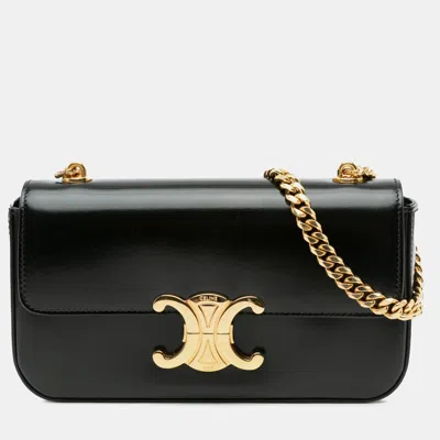 Pre-owned Celine Black Smooth Calfskin Cuir Triomphe Chain Shoulder Bag