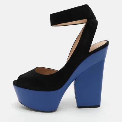 Pre-owned Celine Black Suede Platform Ankle Strap Sandals Size 39.5