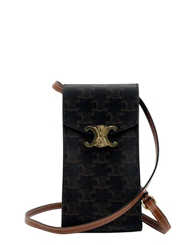 Pre-owned Celine Black Triomphe Canvas & Calfskin Phone Pouch (authentic Pre-loved)