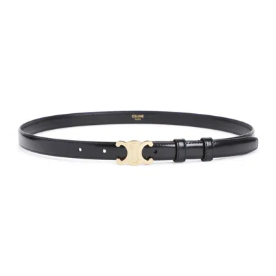 Celine Black Triomphe Solid Belt In Burgundy