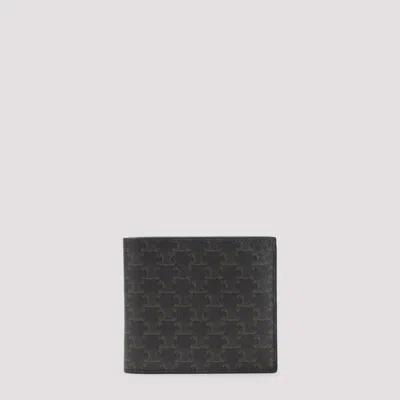 Celine Black Triomphe Textile Bi-fold Wallet With Coin In Gray
