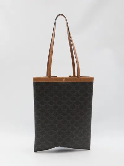 Celine Black Triomphe Textile Medium Flat Shopper Handbag In White