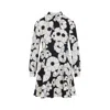 Celine Bow Floral High Neck Long Sleeve Dress In Black