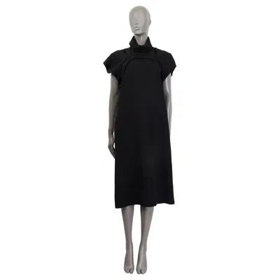 Pre-owned Celine Black Viscose Cap Sleeve Turtleneck Midi Shift Dress 38 S