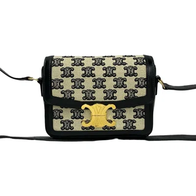 Pre-owned Celine Black White Canvas Leather Pochette Shoulder Bag () In Multi
