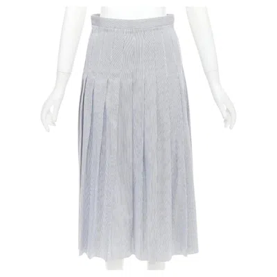 Pre-owned Celine Black White Cotton Striped Box Pleated High Waist Midi Skirt Fr36 S