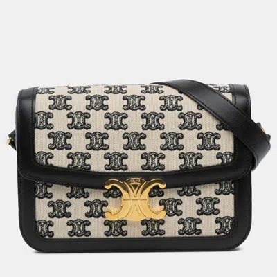 Pre-owned Celine Black White Embroidered Canvas Triomphe Crossbody