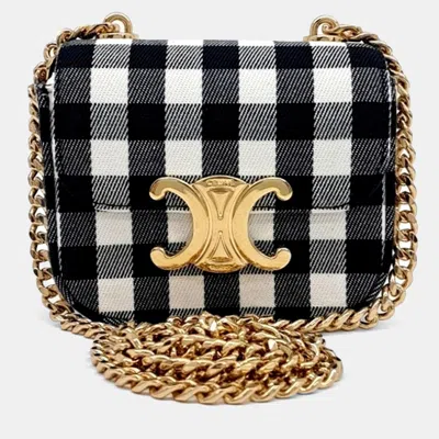 Pre-owned Celine Black White Fabric Mini Claude Triumph Crossbody Bag