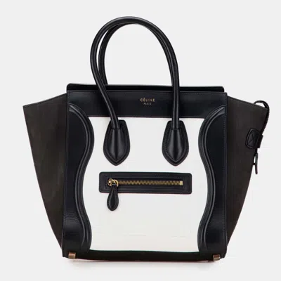 Pre-owned Celine Black White Micro Bicolor Nubuck And Drummed Calfskin Luggage Tote