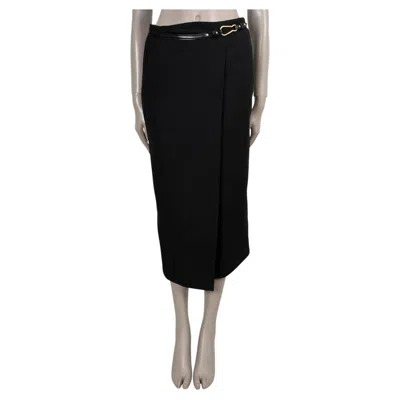 Pre-owned Celine Black Wool 2022 Dog Hook Gaberdine Midi Skirt 36 Xs