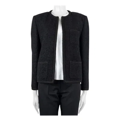 Pre-owned Celine Black Wool & Mohair 2020 Chasseur Open Tweed Jacket 34 Xxs